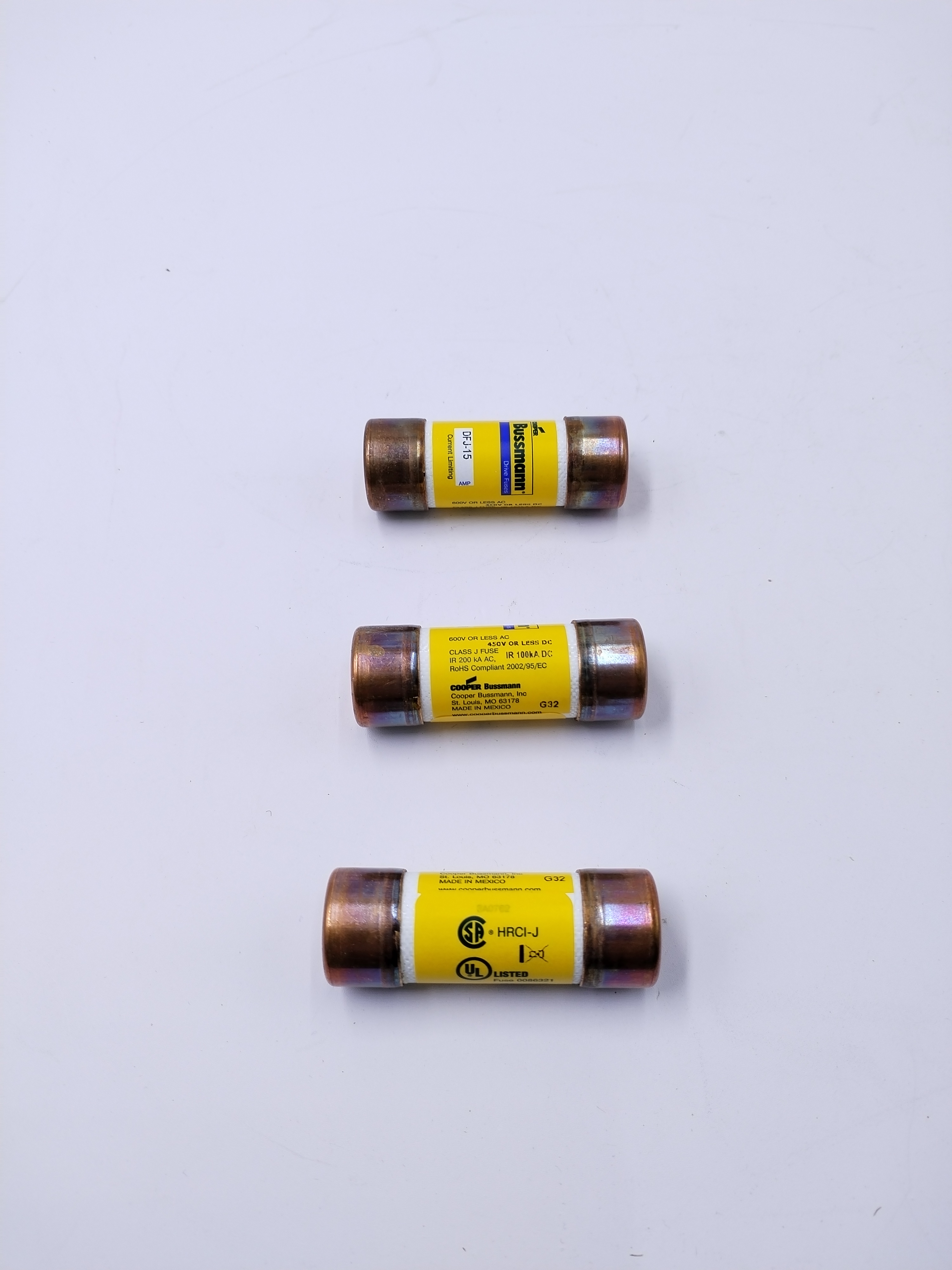 Eaton Bussmann series DFJ high speed fuse DFJ-15 600 Vac or less, 450 Vdc or less, 15A, 200 kAIC at 